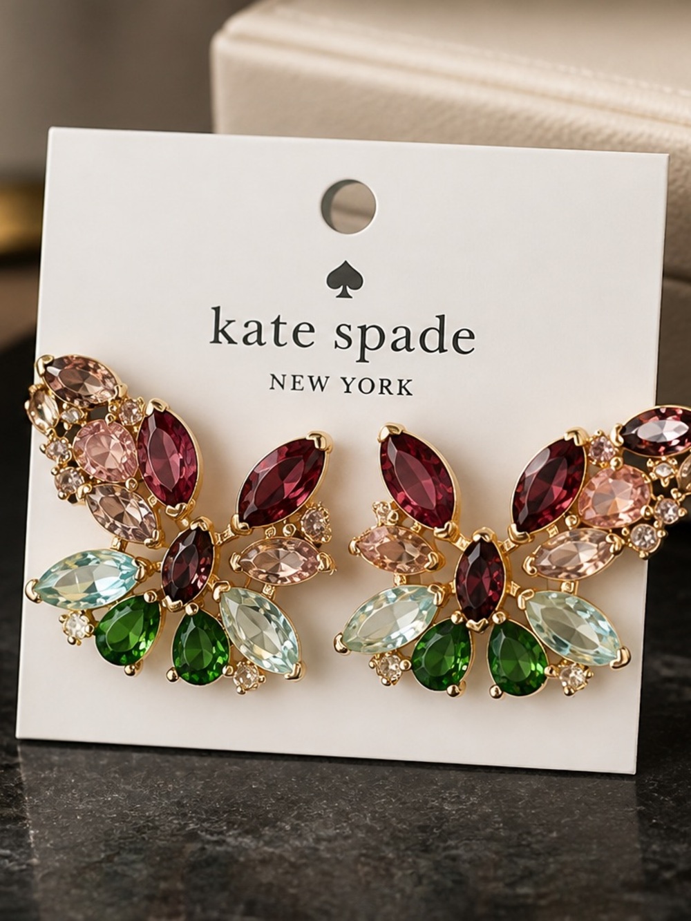 kate spade Gold-Tone Multicolor Crystal Butterfly Earrings